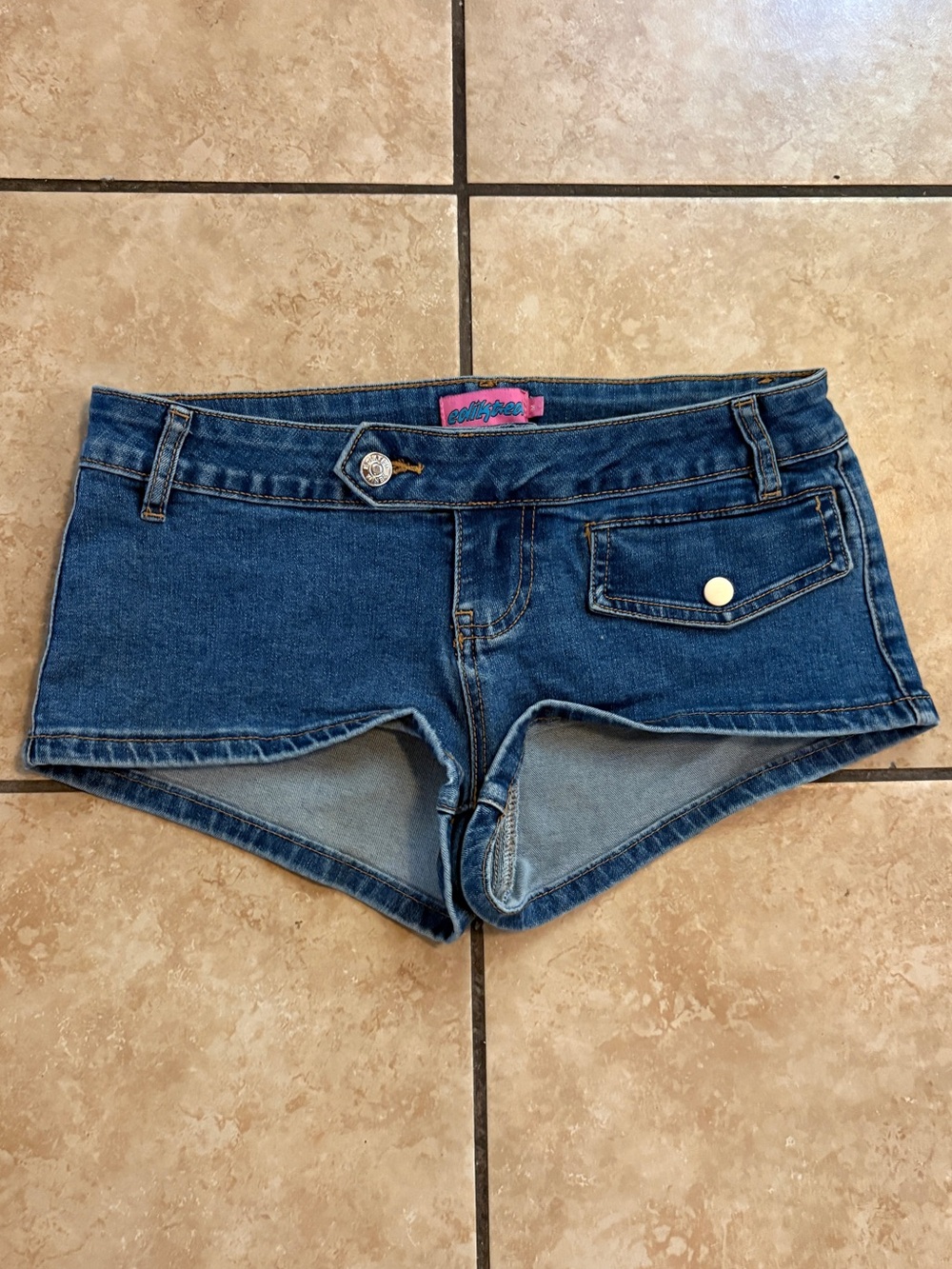 Edikted Dark Blue Low-Rise Denim Short Shorts